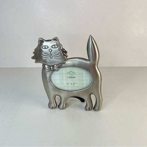 Cat Kitten Silver Tone Metal Figurine 3” X 2” Photo Frame S. Sunflower - Picture 5 of 8